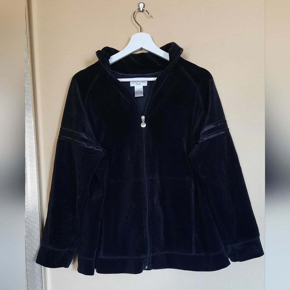 NYL New York Laundry Velour Black Zip-Up Sweater Sweatshirt